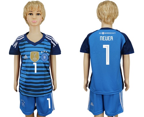 Germany #1 Neuer Blue Kid Soccer Country Jersey